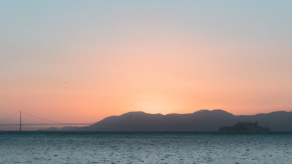 San Francisco Bay Sunset with Alcatraz Island and Golden Gate Bridge silhouettes