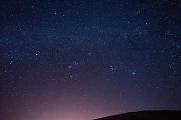 Desert sand dune with night sky full of stars and Milky Way 