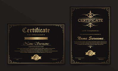 Luxury black and gold certificate with gold frame color.