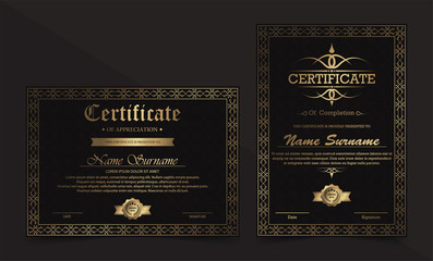 Luxury black and gold certificate with gold frame color.