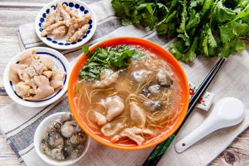 Oyster and pork intestine vermicelli is a popular food in Taiwan.