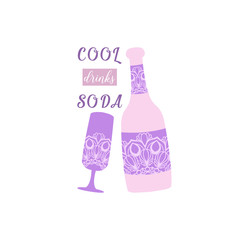 Beer bottle and glass wine with unique dark orchid color design. Vector