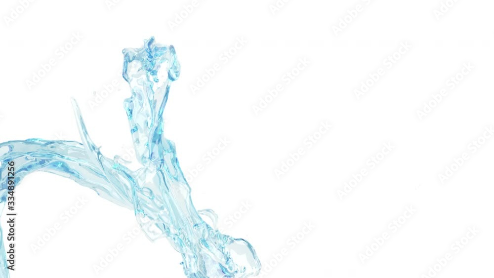 Poster close up slow motion liquid water spinning follow part on white color background. 3d animation 4k wi