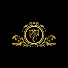 F & B / FB logo initial vector mark. Initial letter F and B FB logo luxury vector mark, gold color elegant classical symmetric curves decor.