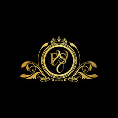 F & S / FS logo initial vector mark. Initial letter F and S FS logo luxury vector mark, gold color elegant classical symmetric curves decor.