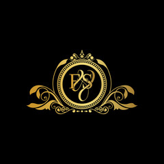 F & S / FS logo initial vector mark. Initial letter F and S FS logo luxury vector mark, gold color elegant classical symmetric curves decor.