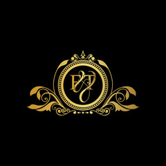 F & T / FT logo initial vector mark. Initial letter F and T FT logo luxury vector mark, gold color elegant classical symmetric curves decor.