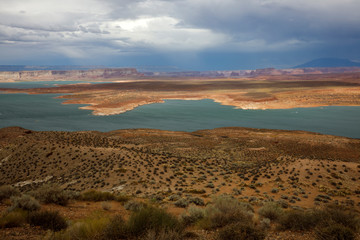 Page, Arizona / USA - August 05, 2015: Panoramic view on famous lake Powell, Page, Arizona, USA