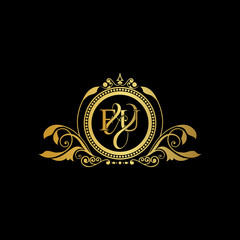 F & U / FU logo initial vector mark. Initial letter F and U FU logo luxury vector mark, gold color elegant classical symmetric curves decor.