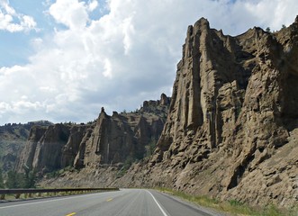 Spectacular cliffs and rock formations along the North Fork Highway in Wyoming.