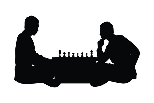 recommend clip art: Business man are plying chess silhouette vector