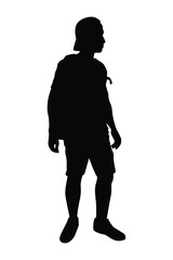Young man with backpack silhouette vector