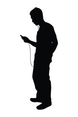 Boy listen to music silhouette vector