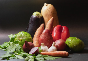 Vegetables on black background