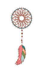 Isolated boho dream catcher with feather vector design