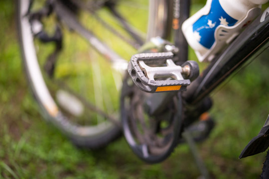 Close-up at classic bike or bicycle pedal step.