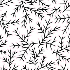White with black branches with their leaves seamless pattern background design.