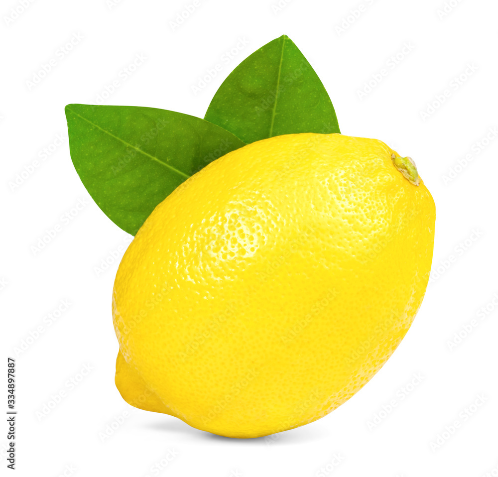 Sticker lemon with leaf isolated on white background ,include clipping path