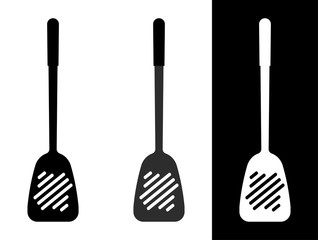 scoop plastic pastry for frying in a pan. Isolated vector on white and black background