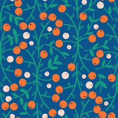 Pantone Blue green all over branches and oranges seamless pattern background design.