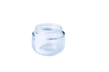 Cosmetic cream glass bottle empty glass jar isolated white background with clipping path