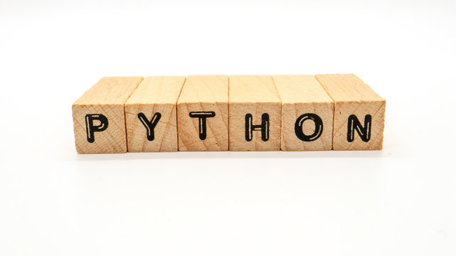 Wooden Text Block of "PYTHON" on Isolated Background