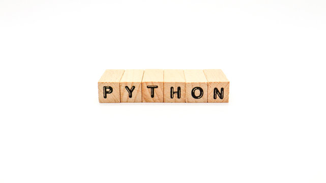 Wooden Text Block of "PYTHON" on Isolated Background