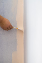 Person applying paint on wall