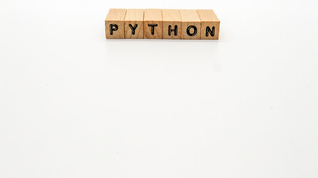 Wooden Text Block of "PYTHON" on Isolated Background