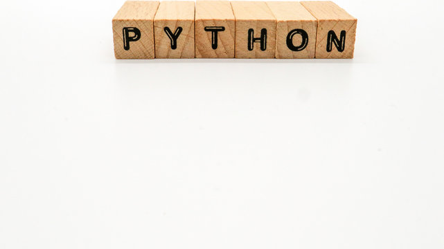 Wooden Text Block of "PYTHON" on Isolated Background