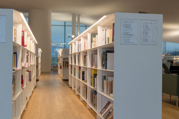 Bookshelves in the Helsinki Central Library Oodi