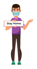 boy wearing mask and advice for stay home. coronavirus prevent advice