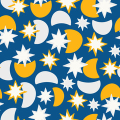 Classic Blue with moon and stars seamless pattern background design.