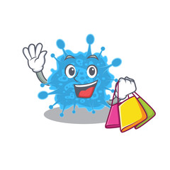 Rich and famous andecovirus cartoon character holding shopping bags