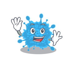 A charismatic andecovirus mascot design style smiling and waving hand
