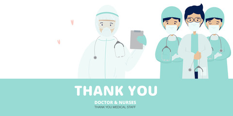 support medical staff with cute character vector Thank you doctor and nurses 