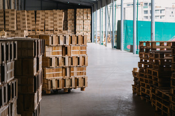 warehouse of wooden boxes for storing fruits and vegetables