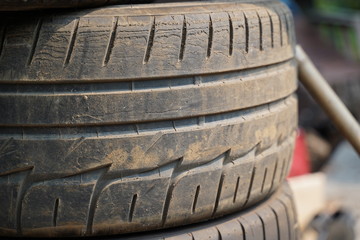 Old used tire in a garage