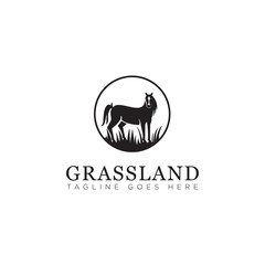 grassland logo with horse and landscape vector