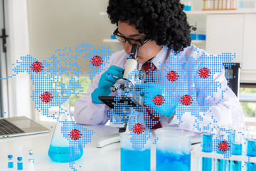 Asian researchers are developing new drugs. Medical concet .The Concept of medical science for Covid-19.