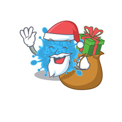 Cartoon design of andecovirus Santa with Christmas gift