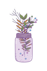 Mason jar with leaves vector design