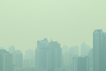 Fototapeta na wymiar smog city in summer, haze of pollution covers city, global warming concept