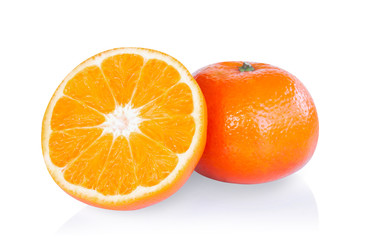 Fresh orange fruit slice isolated on white background