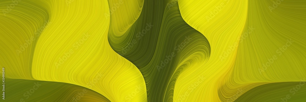 Poster abstract landscape orientation graphic with waves. smooth swirl waves background illustration with golden rod, dark olive green and olive color