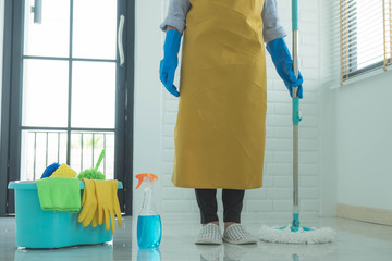 The cleaning staff use mops on the surface and use cleaning agents, which are used to kill germs and viruses.