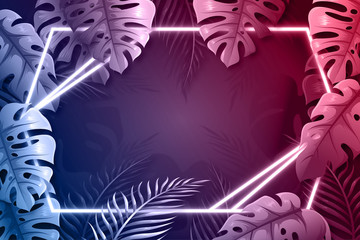 Realistic leaves with neon frame wallpaper style
