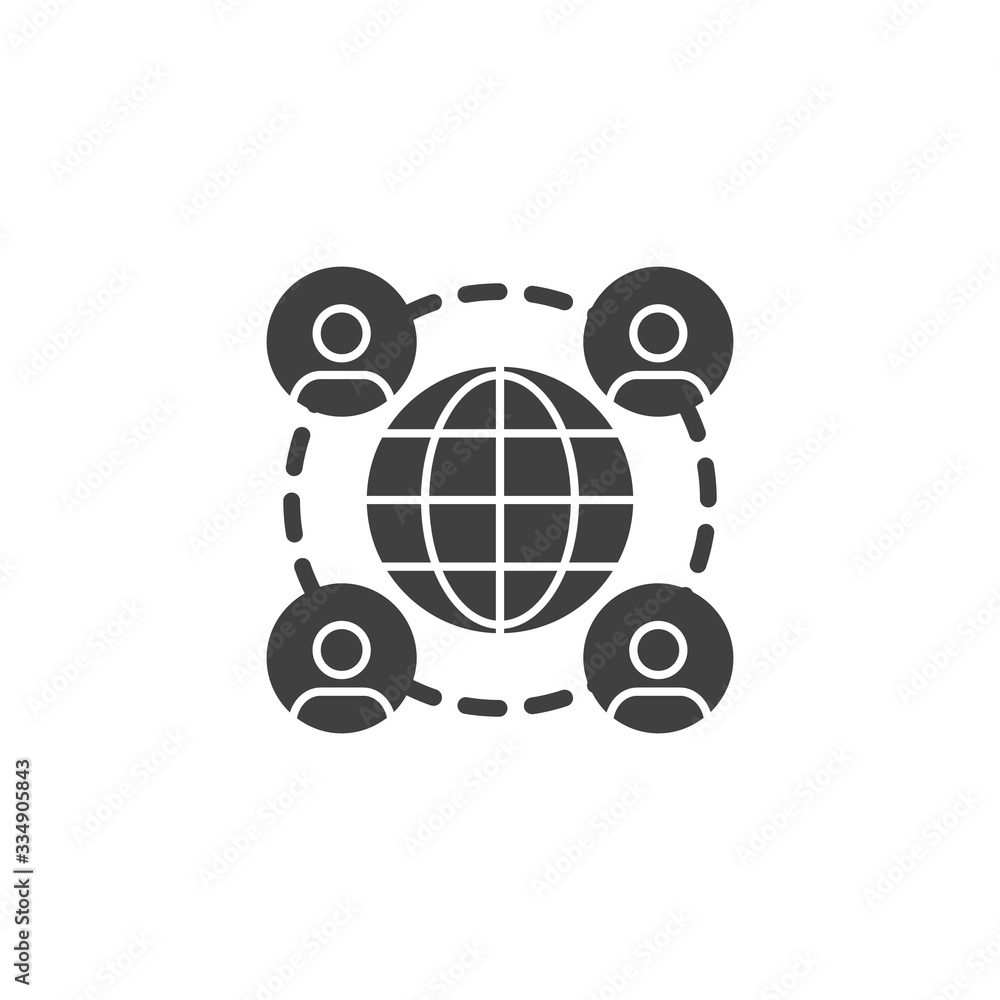 Aufkleber globe and people network connection vector icon. filled flat sign for mobile concept and web design.