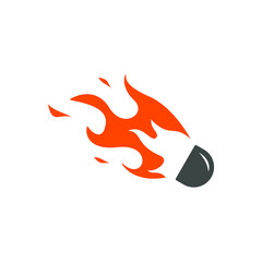 Shuttlecock and fire, powerful speed of smash badminton logo design