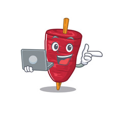 Cartoon character of doner kebab clever student studying with a laptop